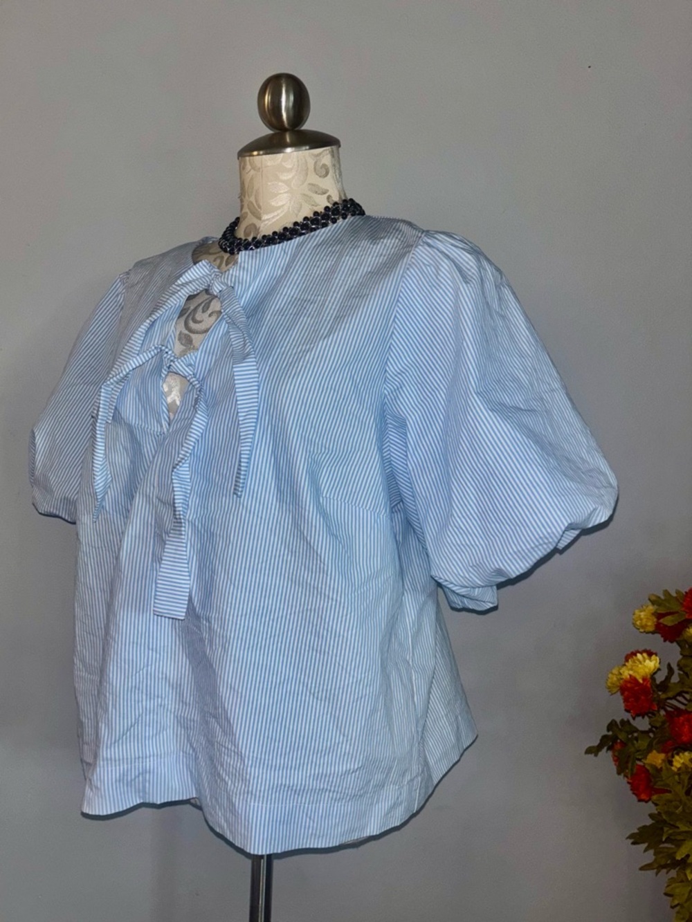 Kate Spade new york x Target Blue/White Women's Stripe Puff Blouse Size Large